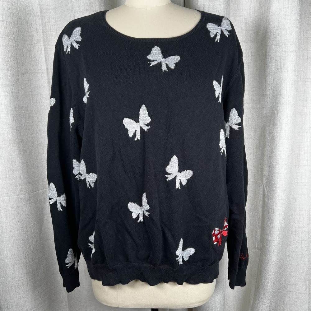 Disney Parks Boutique Women's XXL‎ Sweater Black Silver Bows Minnie Embroidered